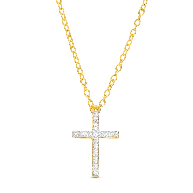 Diamond Accent Cross Necklace in Sterling Silver with 14K Gold Plate - 18"