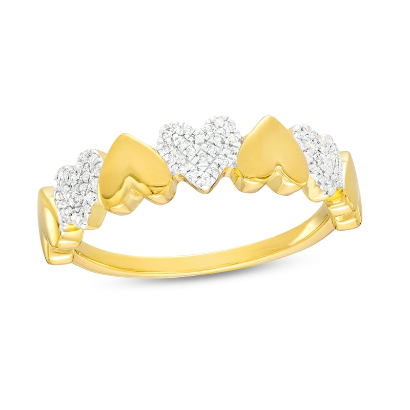 1/10 CT. T.W. Diamond Multi Heart Ring in Sterling Silver with 14K Gold Plate