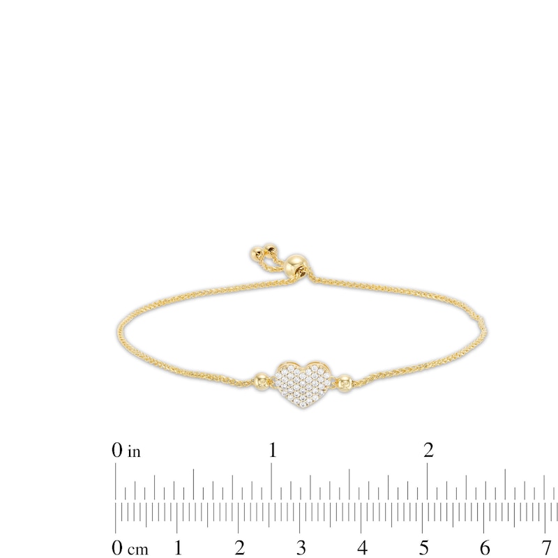 Cubic Zirconia Heart Bolo Bracelet in 10K Gold