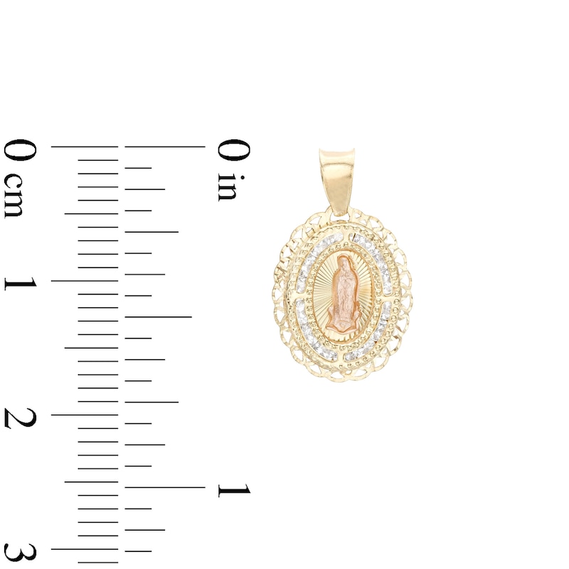 Cubic Zirconia Our Lady of Guadalupe Oval Medallion Necklace Charm in 10K Semi-Solid Two-Tone Gold