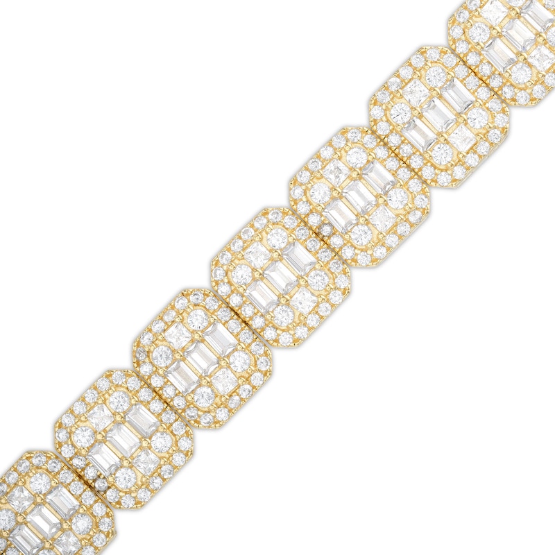 Baguette and Round Cubic Zirconia Cluster Octagonal Frame Bracelet in Solid Sterling Sliver with 14K Gold Plate - 8.3"