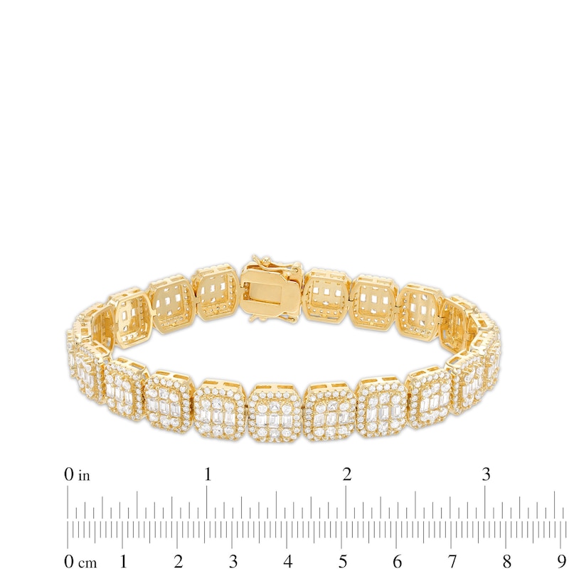 Baguette and Round Cubic Zirconia Cluster Octagonal Frame Bracelet in Solid Sterling Sliver with 14K Gold Plate - 8.3"