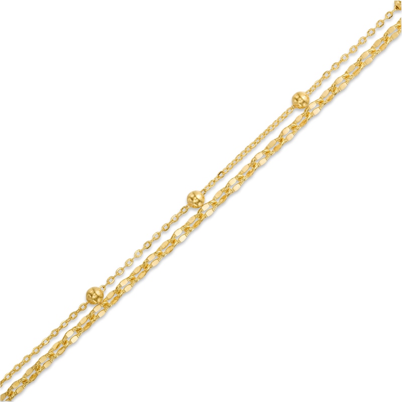 Double Cable and Mirror Chain Anklet in 10K Solid Gold Bonded Sterling Silver - 10"