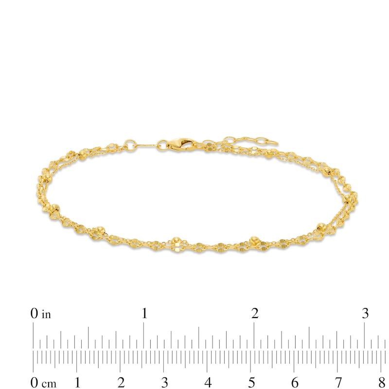 Double Cable and Mirror Chain Anklet in 10K Solid Gold Bonded Sterling Silver - 10"