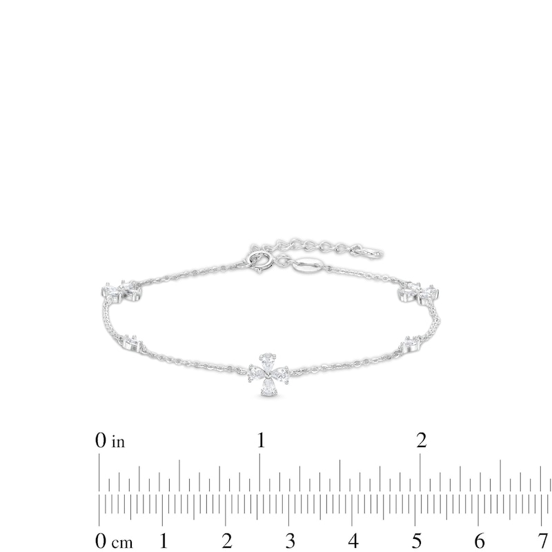 Cubic Zirconia Flower Bracelet in Semi-Solid Sterling Silver - 6.5" + 1"