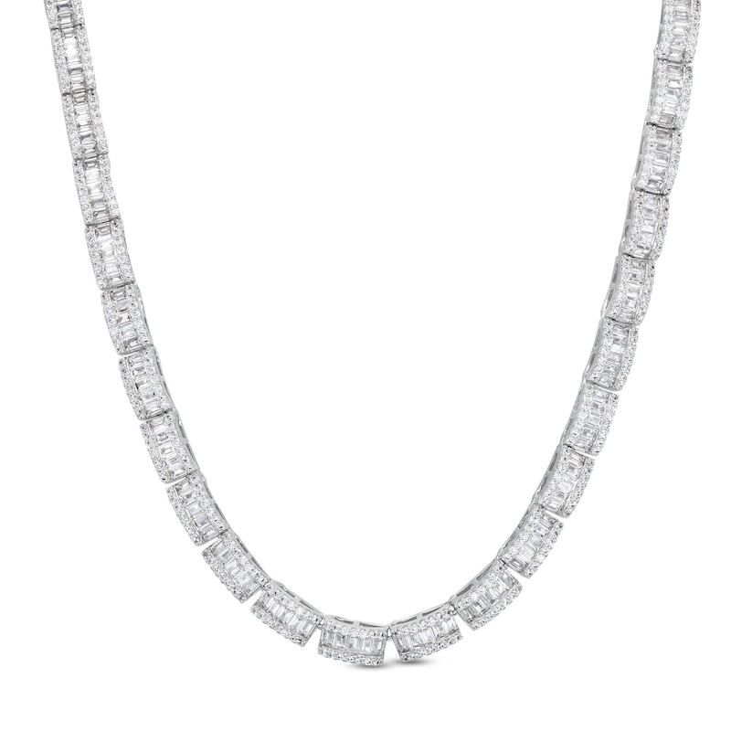 Cubic Zirconia Baguette Necklace in Solid Sterling Silver - 20"