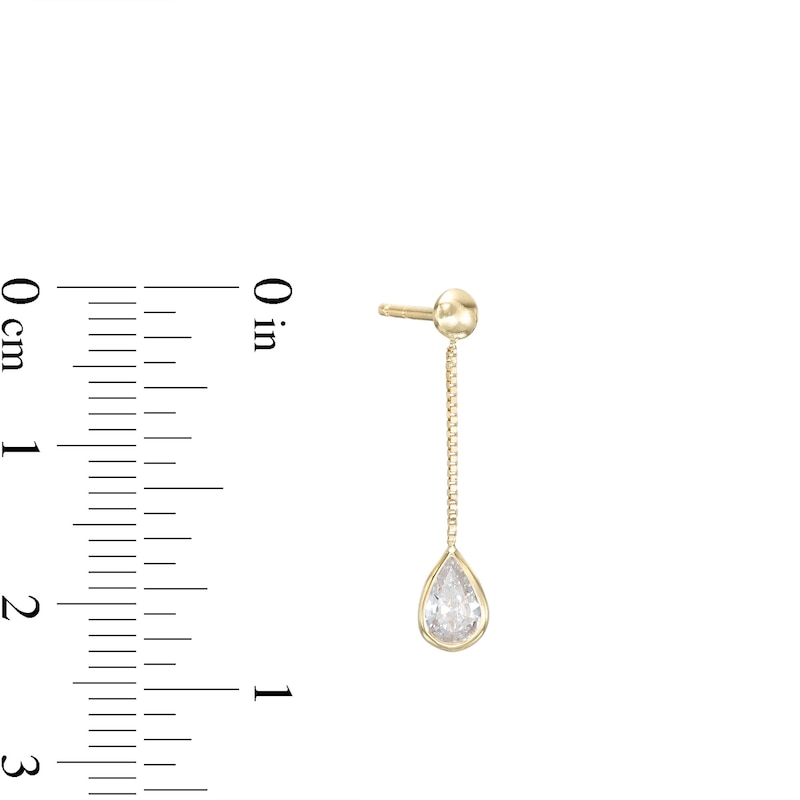 Cubic Zirconia Bezel Pear Dangle Chain Earrings in 10K Solid Gold