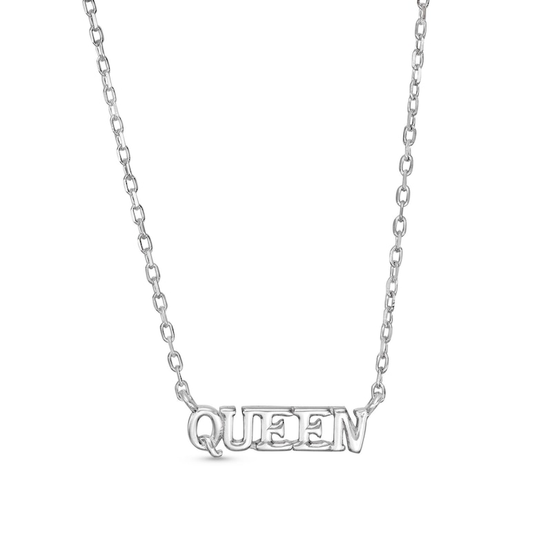 Queen Bold Block Pendant Necklace in Sterling Silver