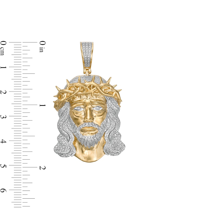 1/6 CT. T.W. Diamond Thorn Crown Jesus Necklace Charm in Sterling Silver with 14K Gold Plate
