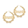 Thumbnail Image 0 of Personalized Gothic Name Bamboo Hoop Earrings in Sterling Silver with 14K Gold Plate