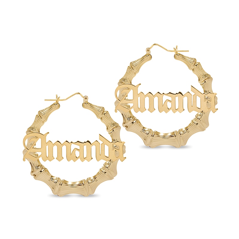 Personalized Gothic Name Bamboo Hoop Earrings in Sterling Silver with 14K Gold Plate