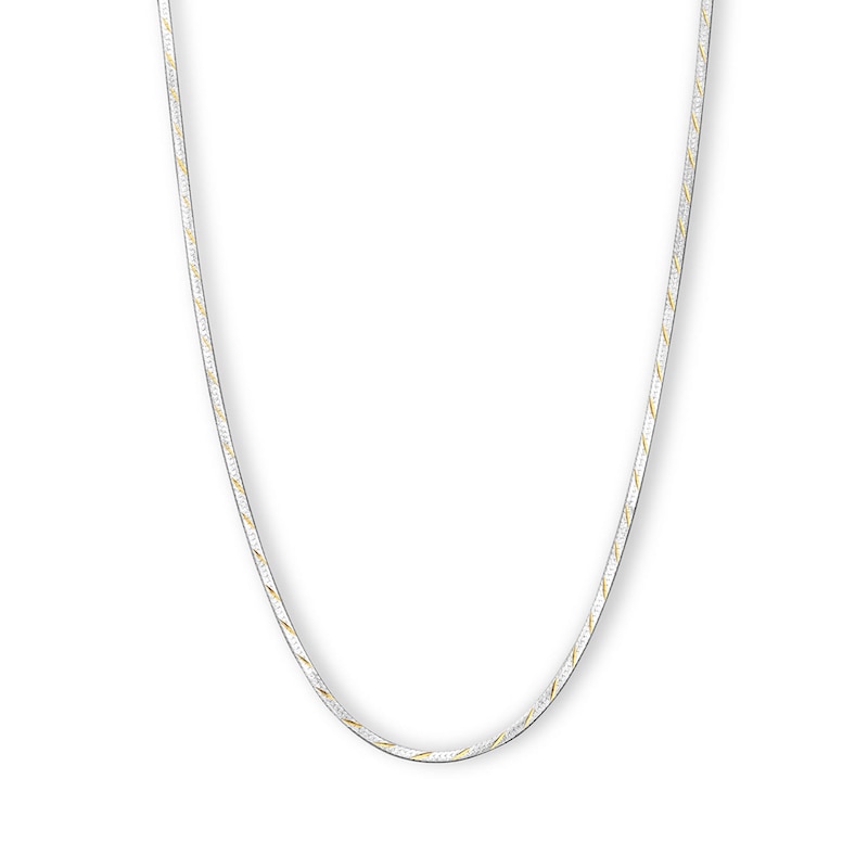 10K Solid Gold Two-Toned Herringbone Chain Made in Italy - 18"
