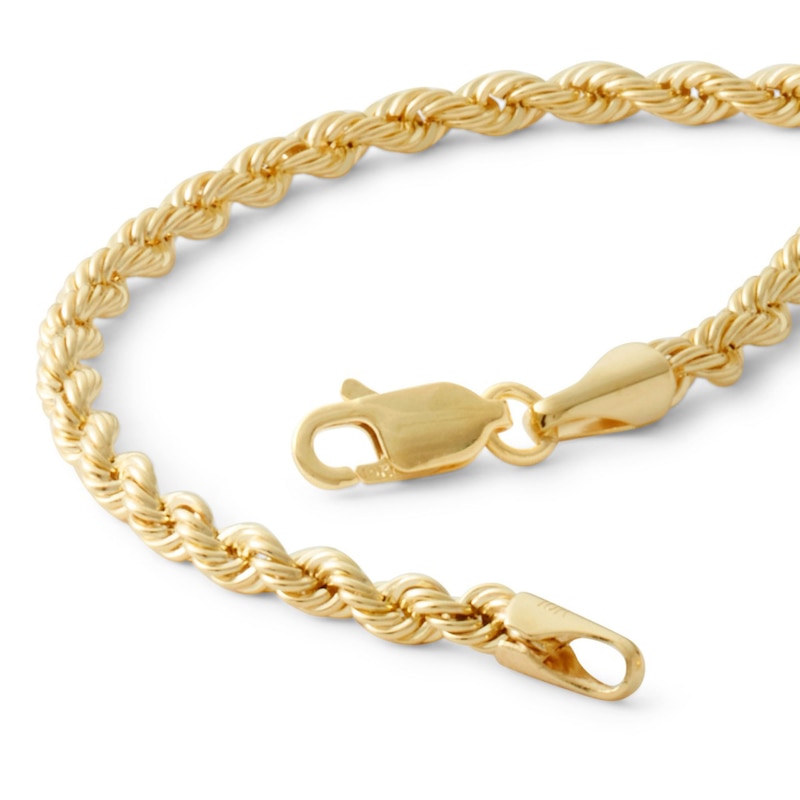 14K Hollow Gold Rope Chain Bracelet - 7"