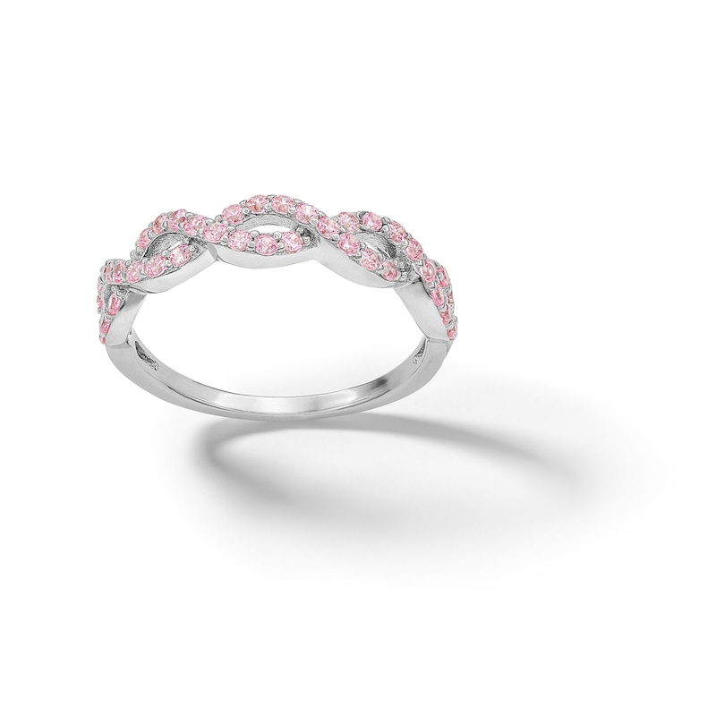 ​​​​​​​Sterling Silver Pink CZ Braided Ring - Size 7