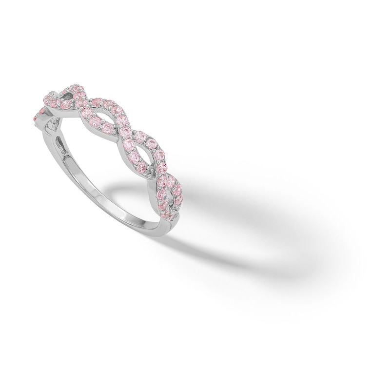 ​​​​​​​Sterling Silver Pink CZ Braided Ring - Size 7