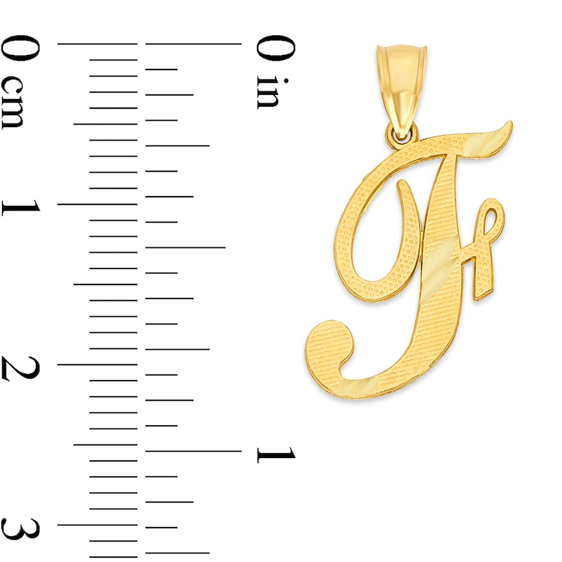 10K Solid Gold Diamond Cut Script Letter F Charm