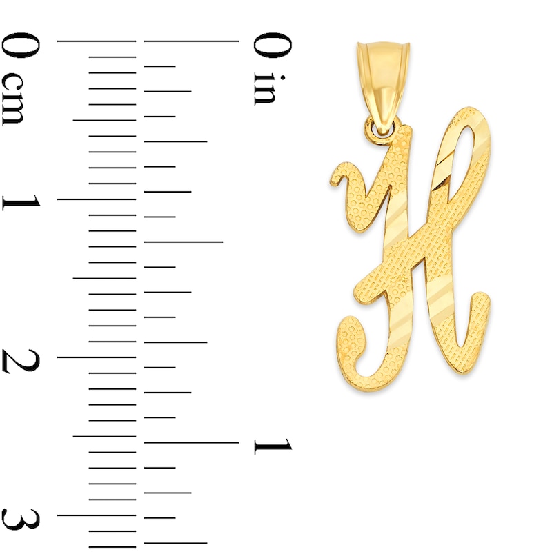 10K Solid Gold Diamond Cut Script Letter H Charm