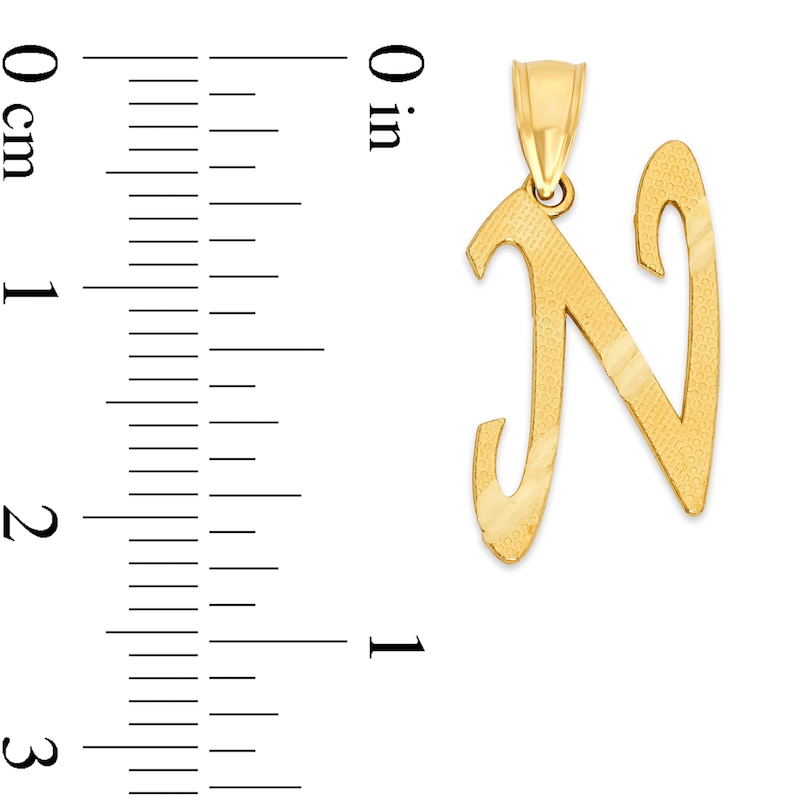 10K Solid Gold Diamond Cut Script Letter N Charm
