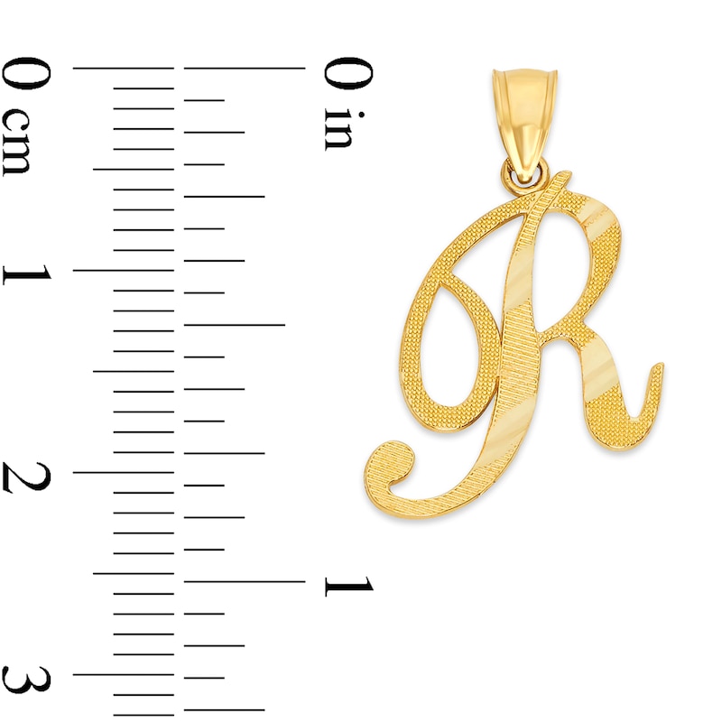 10K Solid Gold Diamond Cut Script Letter R Charm