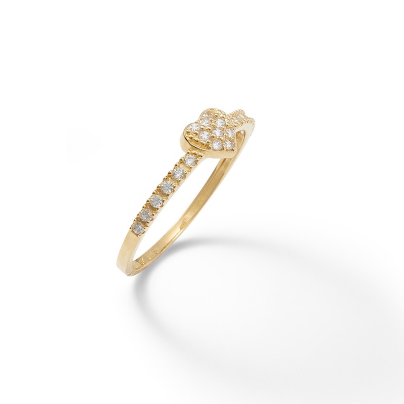 10K Solid Gold CZ Pavé Heart Ring