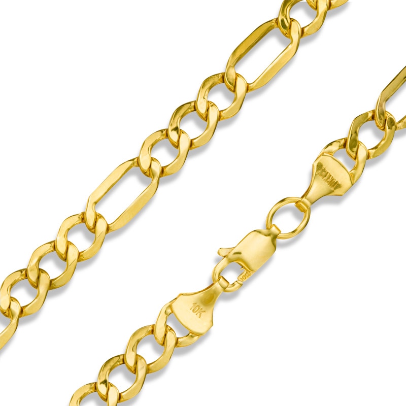 10K Hollow Gold Beveled Figaro Chain - 26"