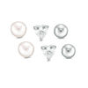 Thumbnail Image 0 of Child's 4mm Cultured Freshwater Pearl, Heart-Shaped Cubic Zirconia and Ball Stud Earrings Set in Sterling Silver