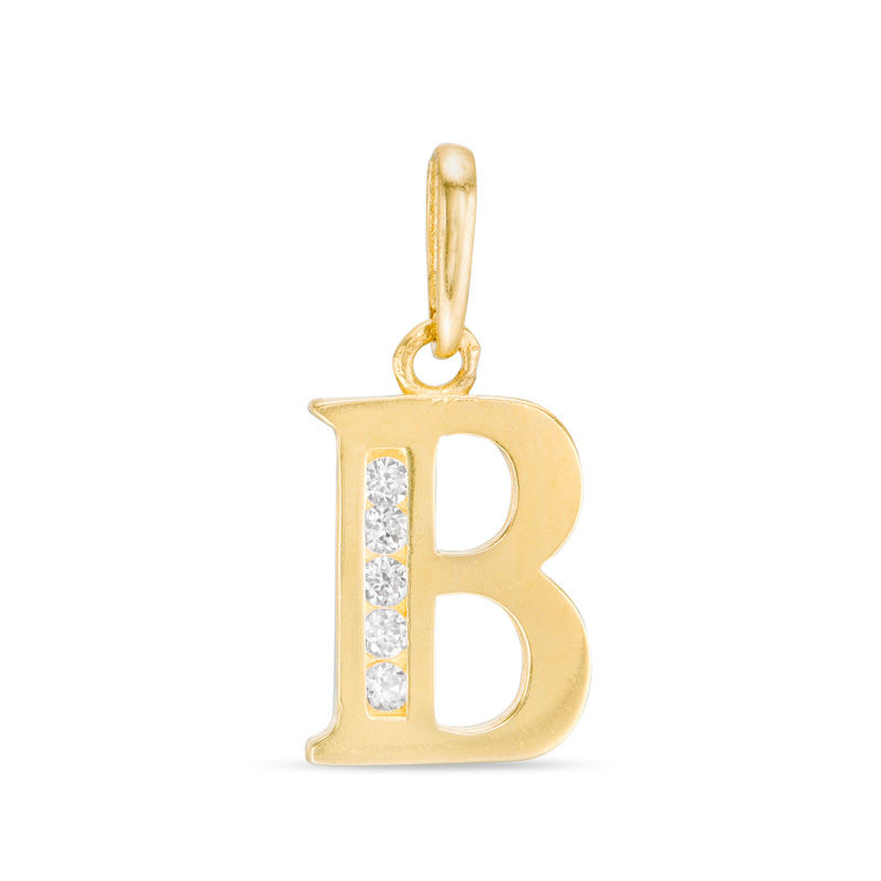 Cubic Zirconia "B" Initial Necklace Charm in 10K Solid Gold