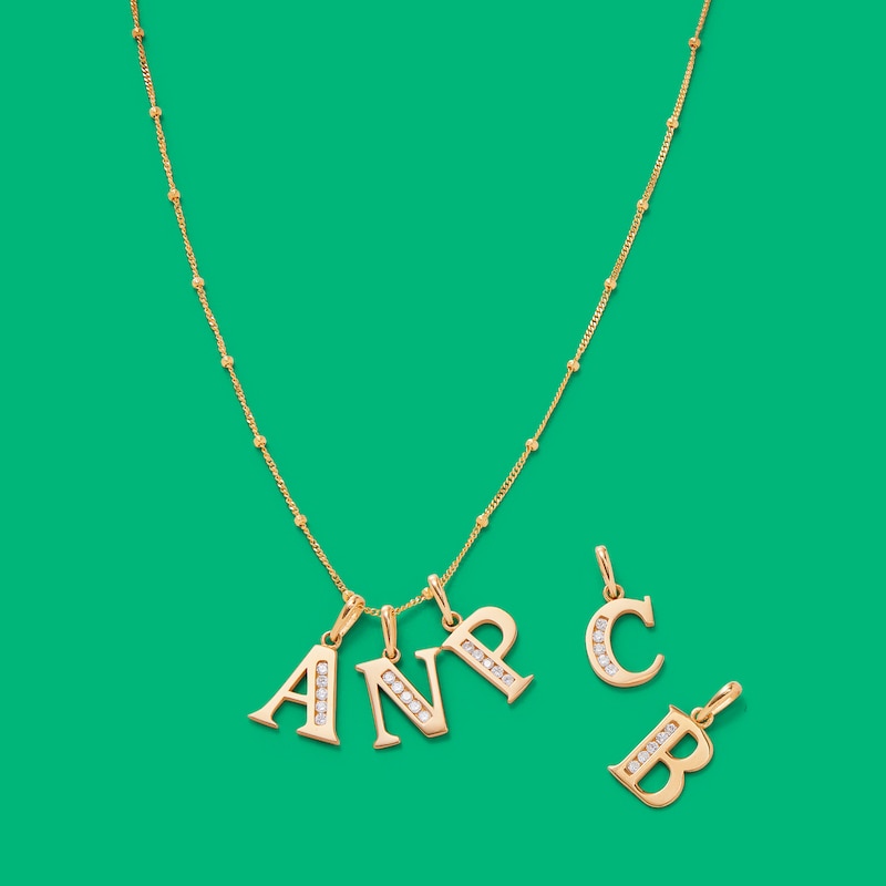 Cubic Zirconia "B" Initial Necklace Charm in 10K Solid Gold