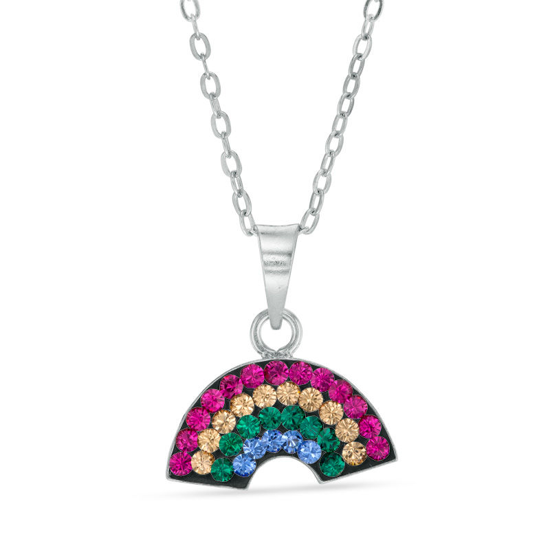 Child's Multi-Color Crystal Rainbow Pendant in Solid Sterling Silver - 15"