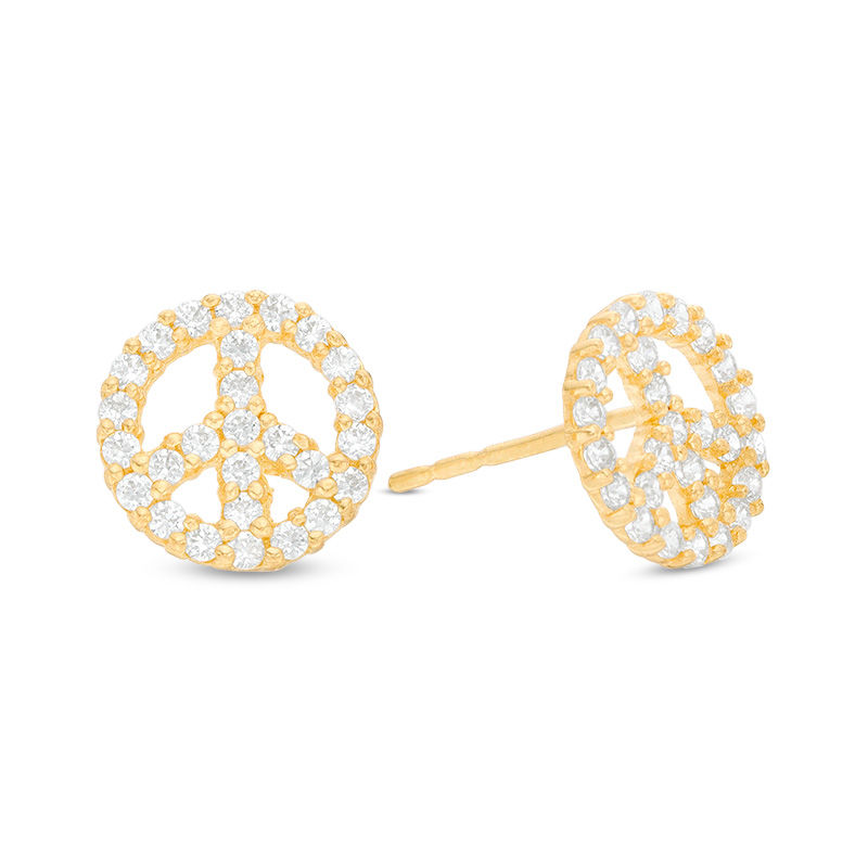 Main Image 1 of Cubic Zirconia Peace Sign Stud Earrings in 10K Gold