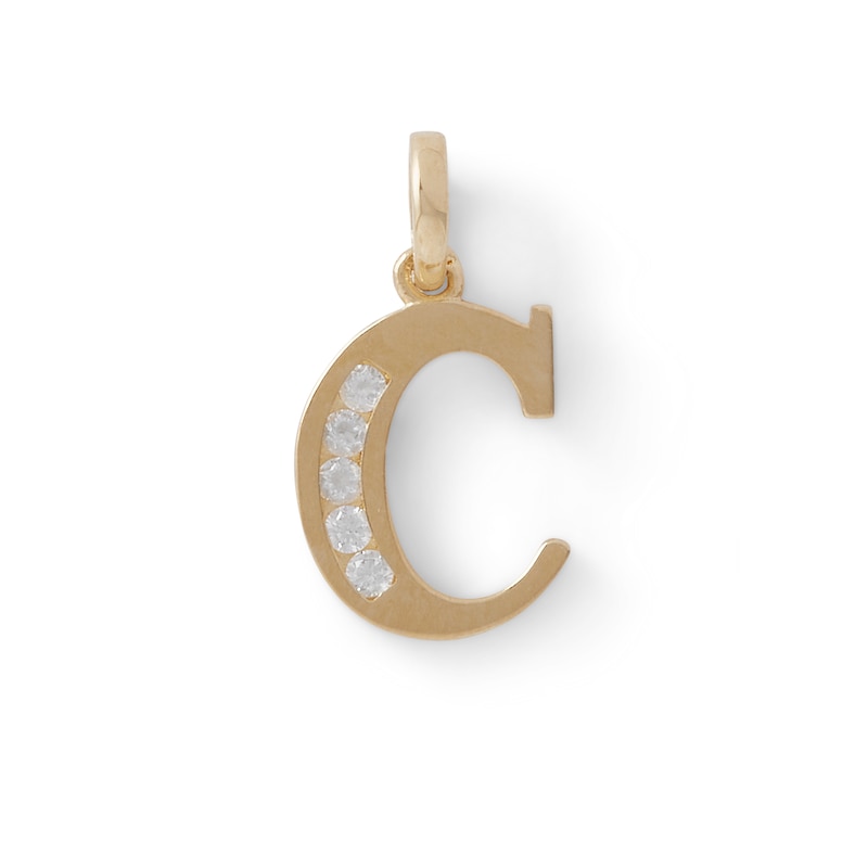 Cubic Zirconia "C" Initial Charm Pendant in 10K Solid Gold