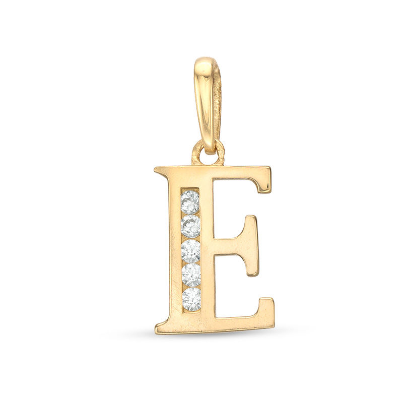 Cubic Zirconia "E" Initial Charm Pendant in 10K Solid Gold