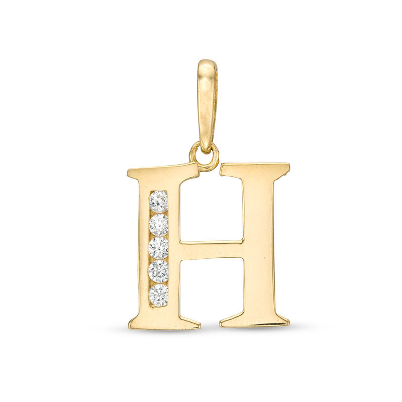 Cubic Zirconia "H" Initial Charm Pendant in 10K Solid Gold