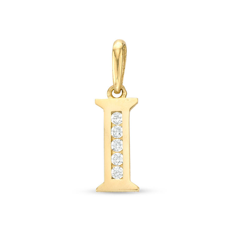 Cubic Zirconia "I" Initial Charm Pendant in 10K Solid Gold