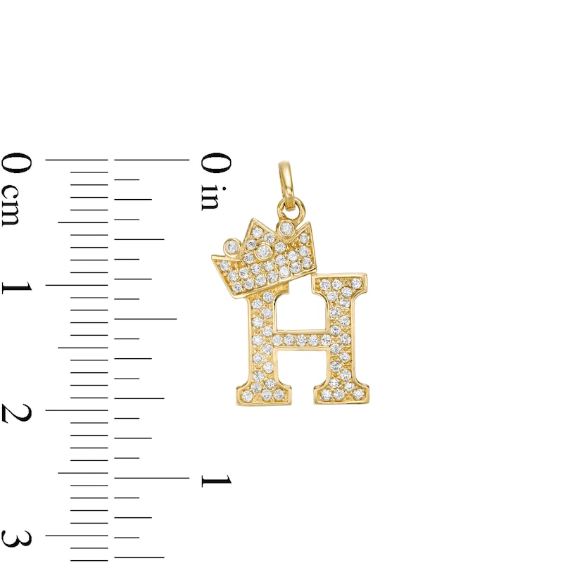 Cubic Zirconia "H" Initial with Crown Necklace Charm in 10K Solid Gold