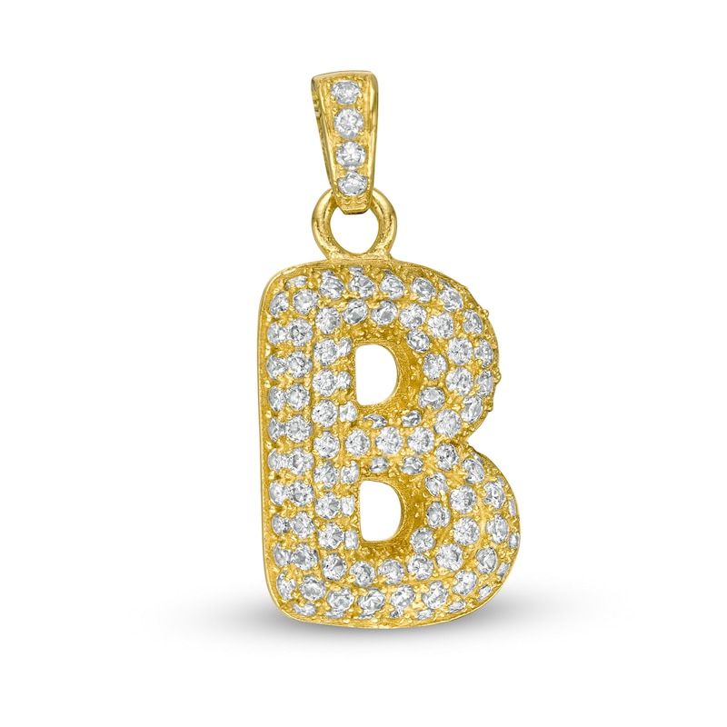 Cubic Zirconia "B" Puff Block Initial Necklace Charm in 10K Solid Gold