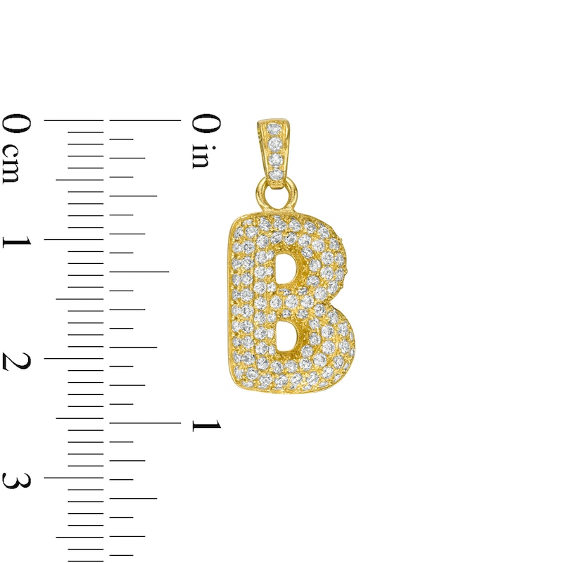 Cubic Zirconia "B" Puff Block Initial Necklace Charm in 10K Solid Gold