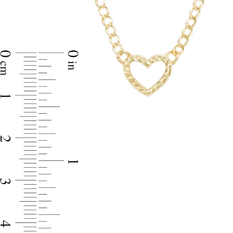 2.60mm Heart Curb Chain Necklace in 10K Hollow Gold - 16" + 1"