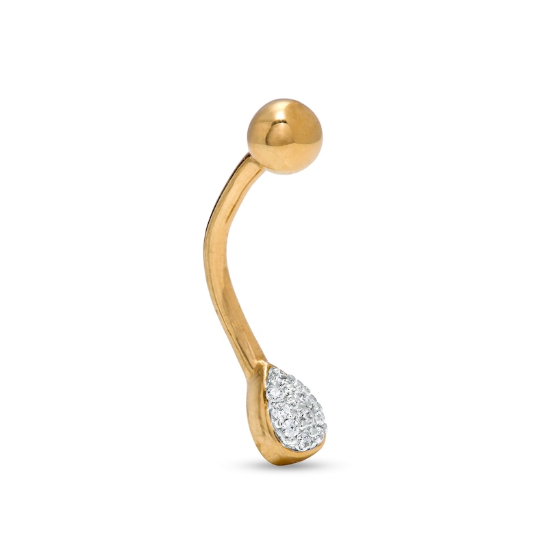 14K Solid Gold Diamond Accent Pear-Shaped Curved Barbell - 16G 5/16"