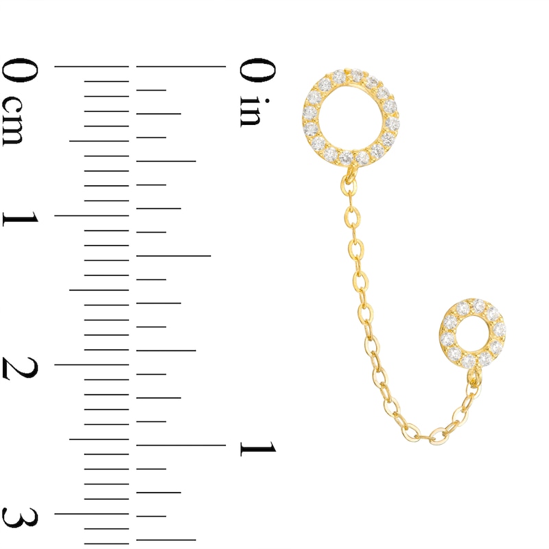 Cubic Zirconia Double Circle Chain Duo Stud Earring in 10K Gold