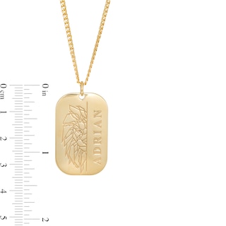 Lion 32mm Dog Tag Pendant Necklace in Sterling Silver with 24K Gold Plate  (1 Line)