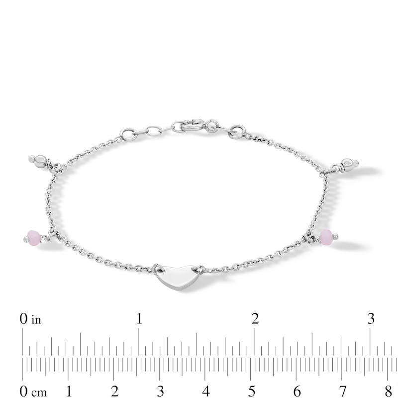 ​​​​​​​Sterling Silver Pink Glass Bead Heart Bracelet