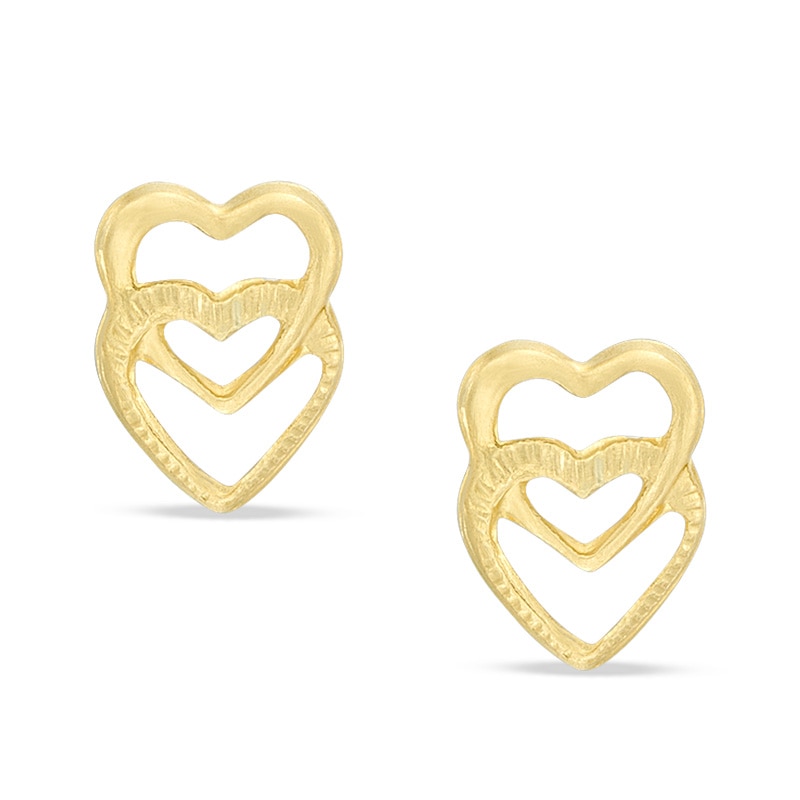 Double Open Heart Earrings in 10K Gold