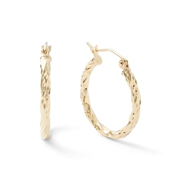 10K Gold 20mm Twisted Euro Hoop Earrings