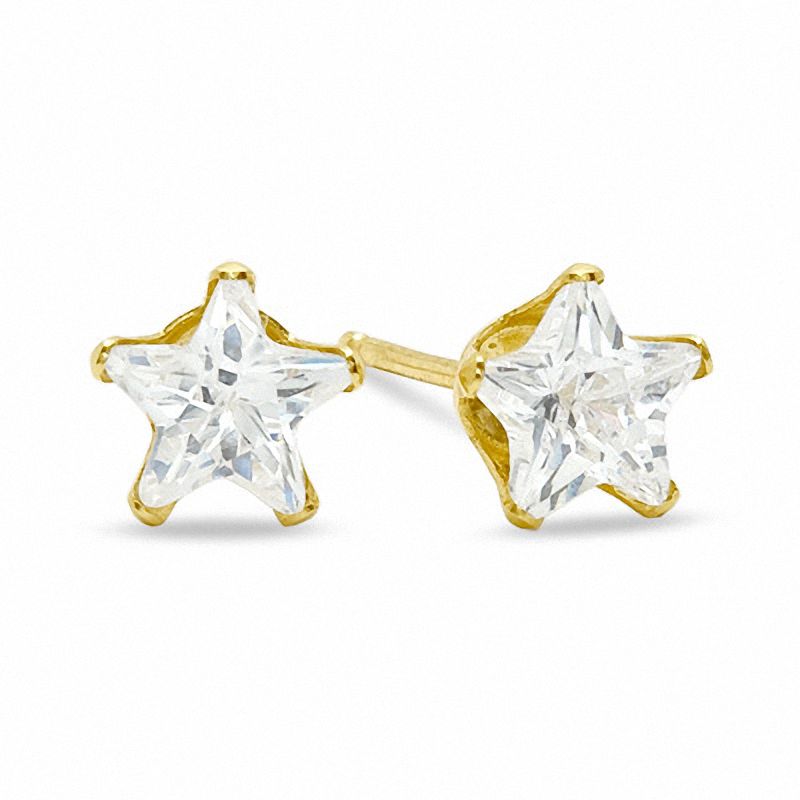 5mm Star-Shaped Cubic Zirconia Stud Earrings in 10K Gold