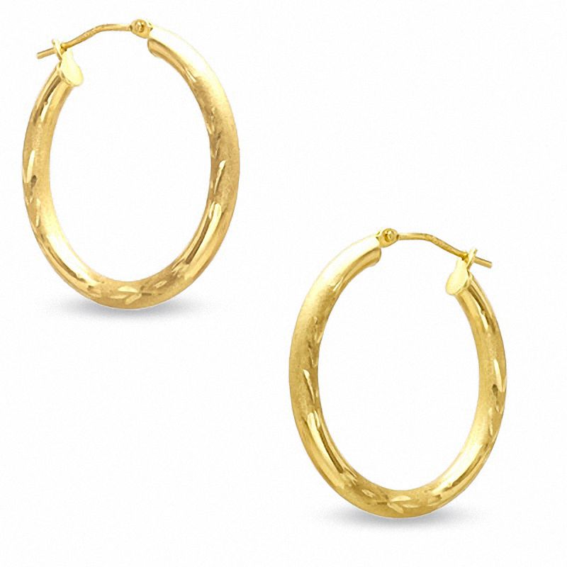 10K Gold 30mm Satin and Florentine Hoop Earrings