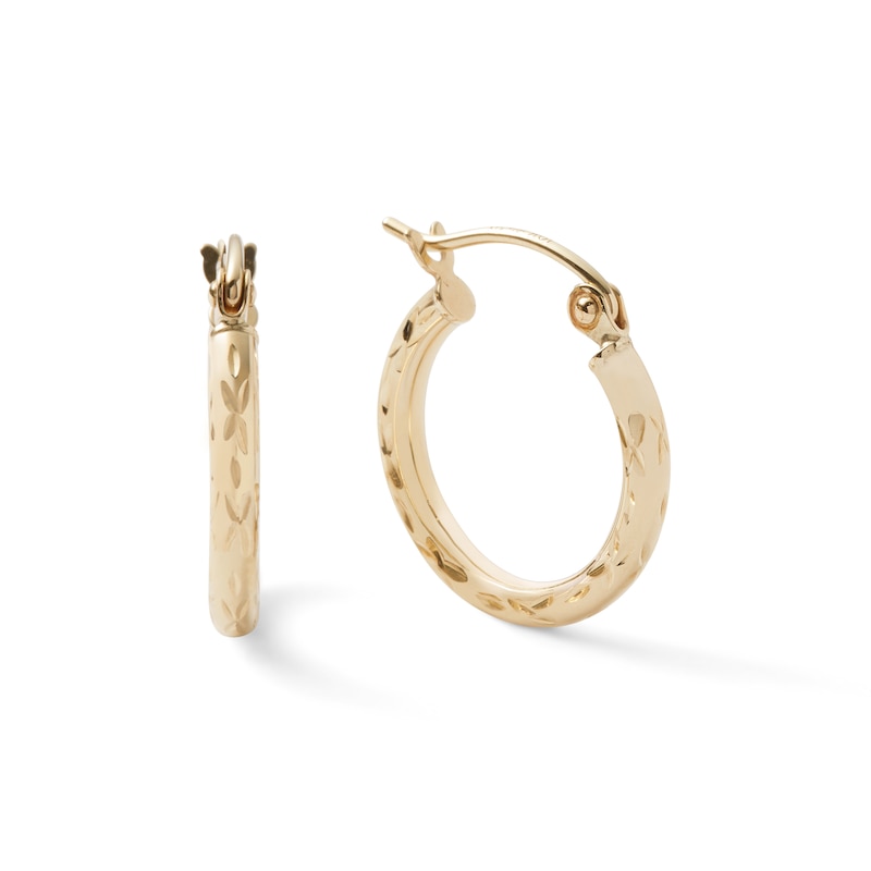 10K Hollow Gold Diamond-Cut Hoops