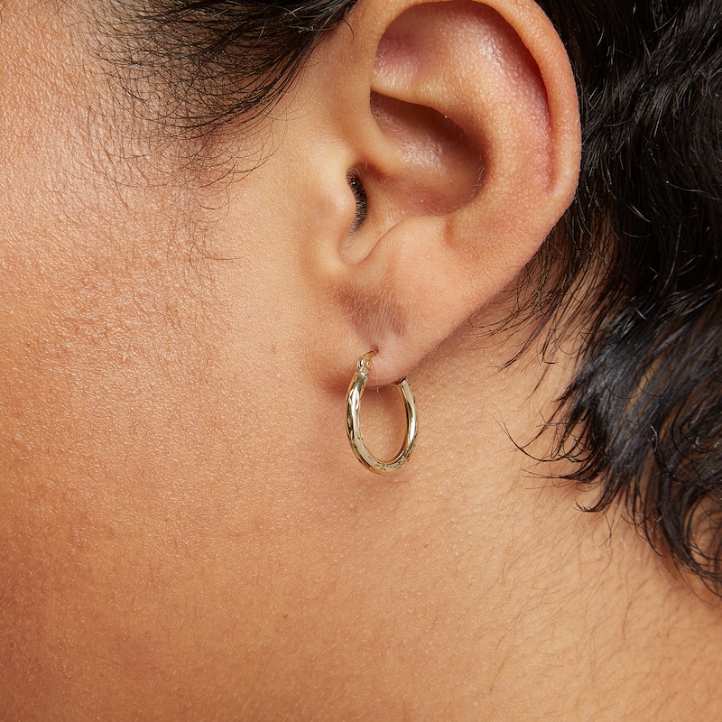 Main Image 3 of 10K Hollow Gold Diamond-Cut Hoops