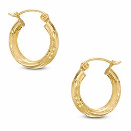 15mm Florentine Hoop Earrings in 10K Gold