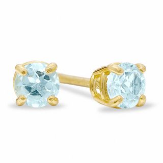 3mm Lab-Created Aquamarine Stud Earrings in 10K Gold